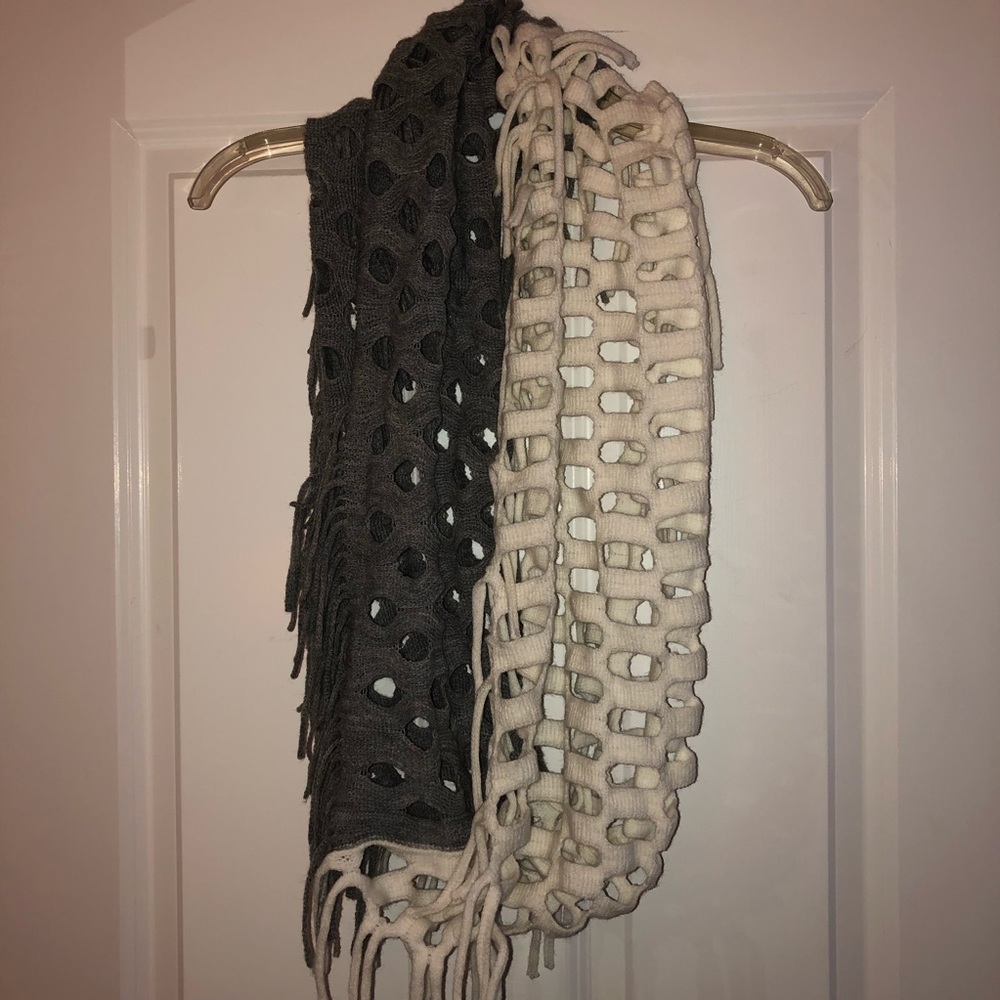 Grey and white infinity scarf